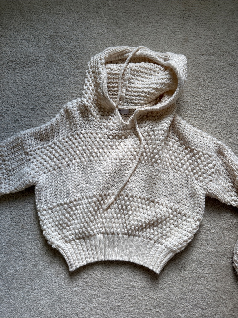 Cream Textured Knit Hoodie Sweater